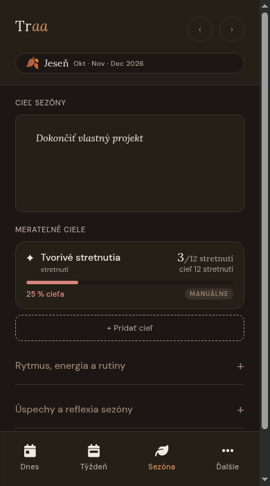 Skutočný mobilný pohľad sezóna s ukážkovým plánom